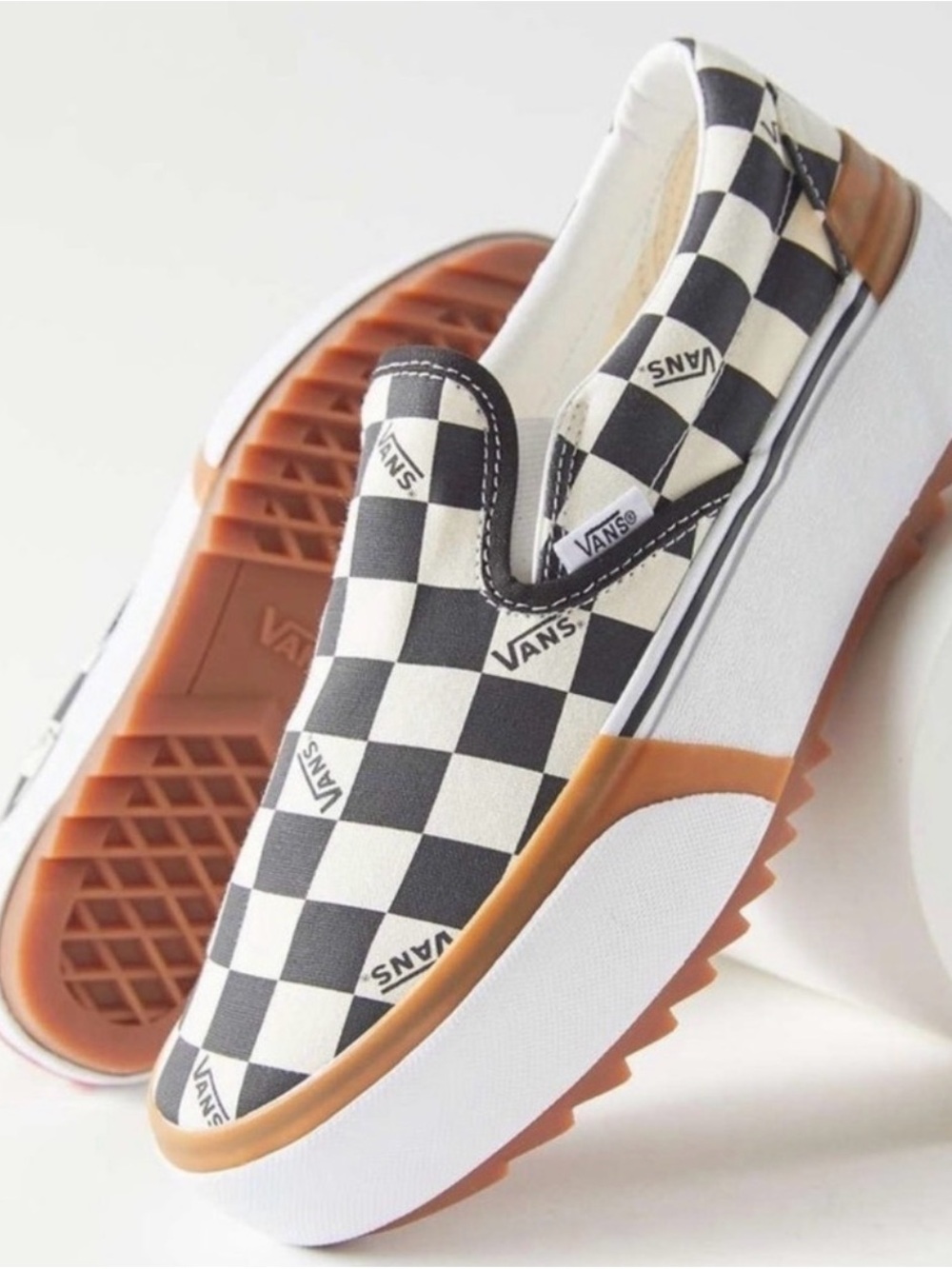 Vans Checkerboard Stacked Slip-On Platform Sneakers black & white Gum women’s 5